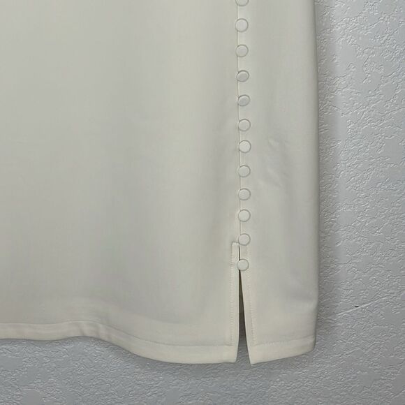 NWT SIMKHAI Eilish button-embellished crepe halterneck mini dress Ivory Size 12 - Picture 5 of 15